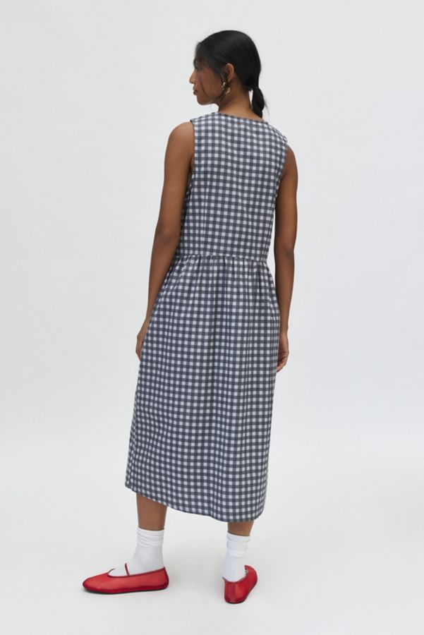 Slide View: 4: Motel Prelith Tie-Front Bow Gingham Midi Dress