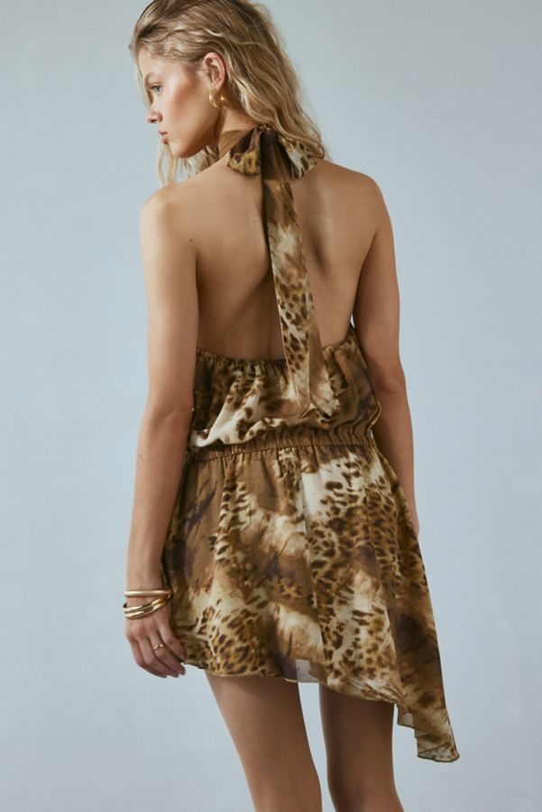 Slide View: 4: Ecote Delphone Leopard Asymmetric Halter Mini Dress