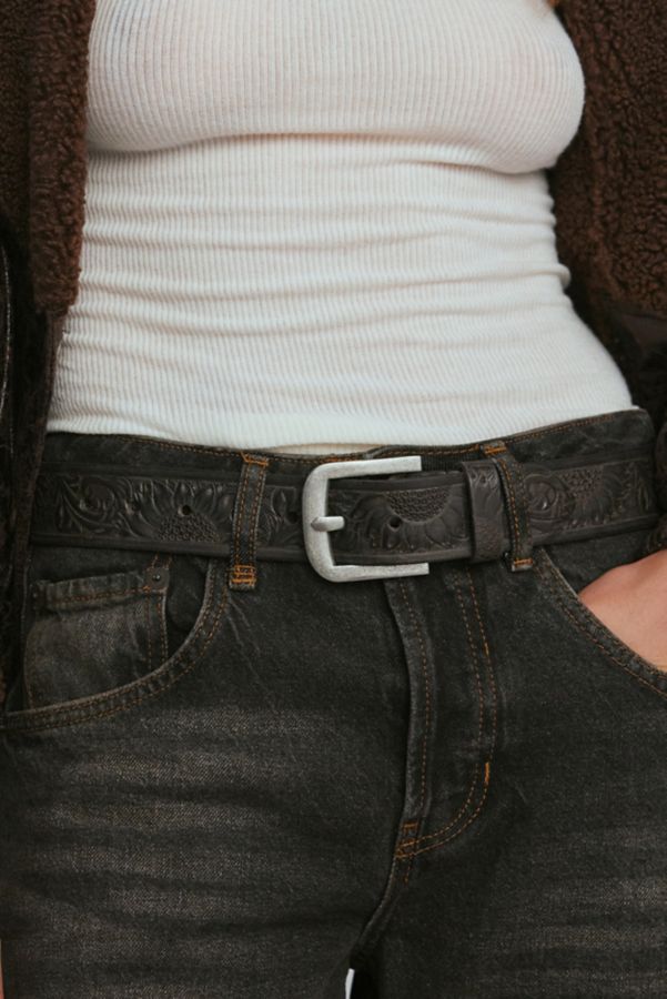 Slide View: 1: Ceinture en Cuir Travaillé de Style Western