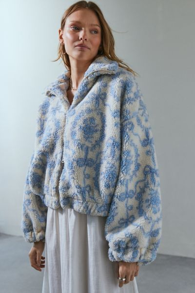 Kimchi Blue Snow Bunny Printed Piled Fleece Zip-Up Jacket