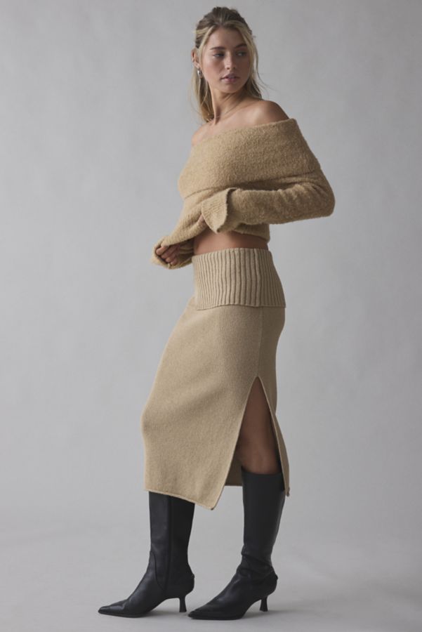 Slide View: 1: House Of Sunny Courtney Towelling Foldiver Knit Midi Skirt