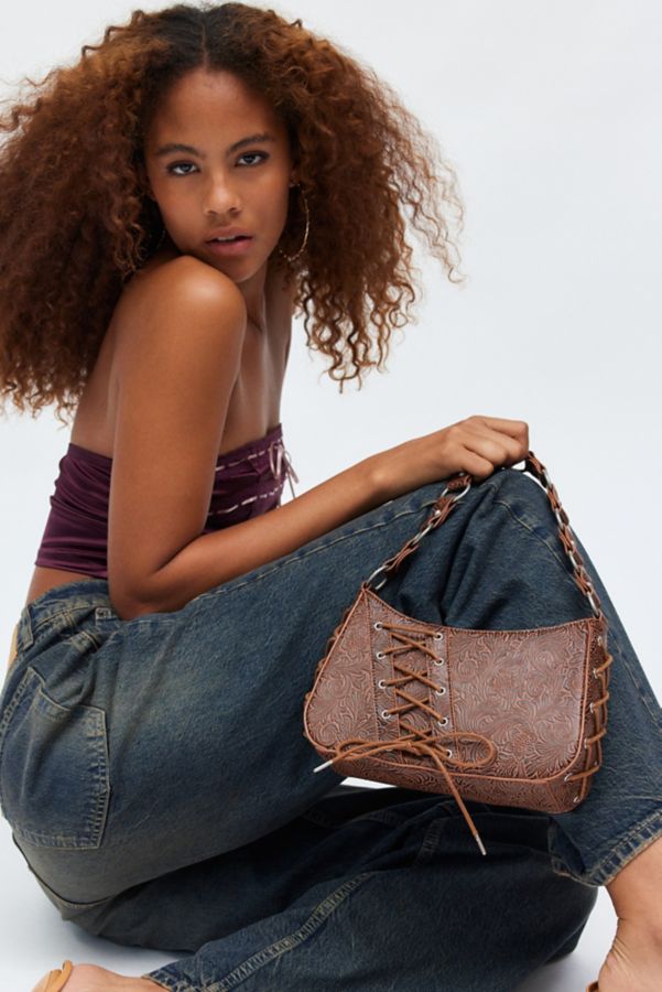 Slide View: 1: Silence + Noise Kez Boho Stamped Laced Shoulder Bag