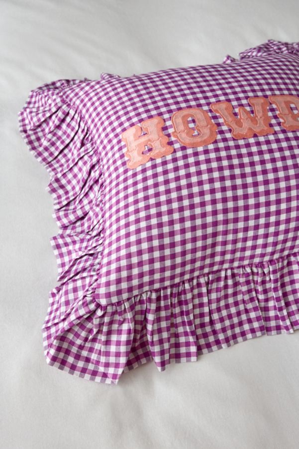 Slide View: 3: Gingham Howdy Slogan Text Ruffle Throw Pillow