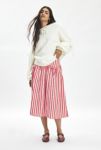 Thumbnail View 1: Neon Rose Ruby Striped Cotton Drop Waist Midi Skirt