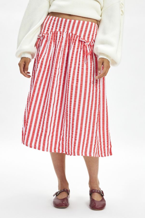 Slide View: 2: Neon Rose Ruby Striped Cotton Drop Waist Midi Skirt