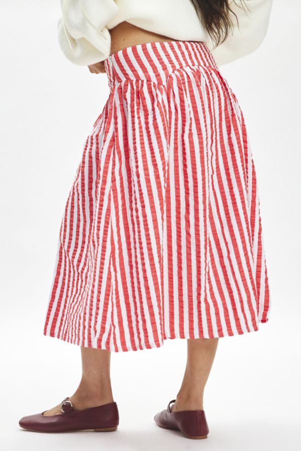 Slide View: 4: Neon Rose Ruby Striped Cotton Drop Waist Midi Skirt