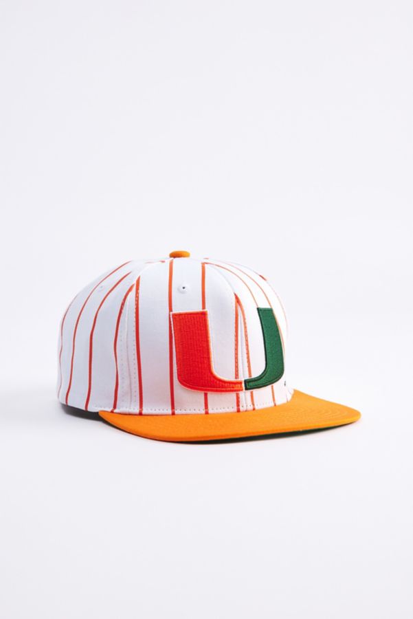 Slide View: 1: Mitchell & Ness NCAA Miami Hurricanes Retro Stripe Pro Snapback Hat