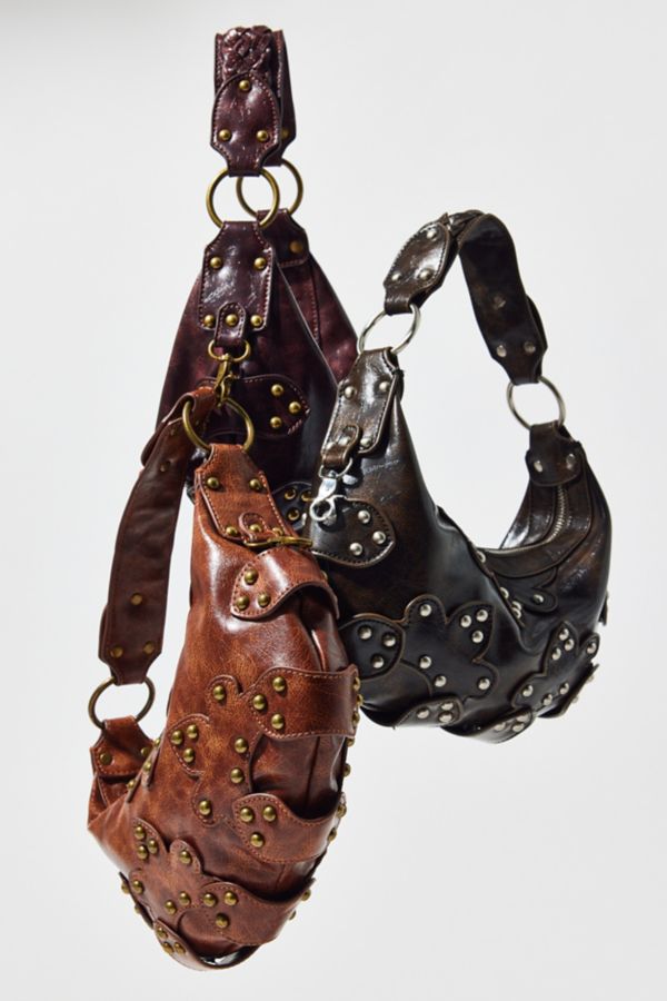 Slide View: 1: Silence + Noise Floral Studded Crescent Bag