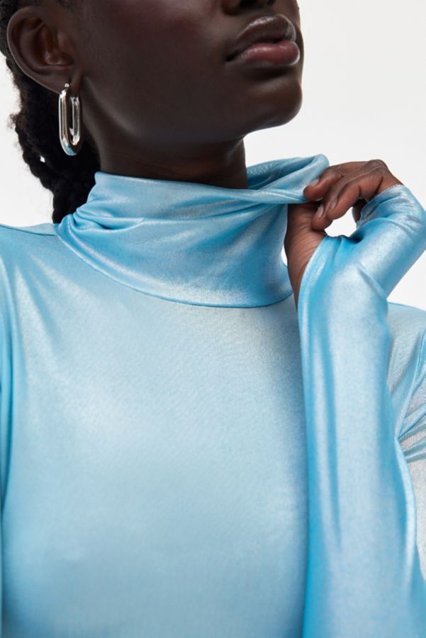 Slide View: 2: AFRM Zadie Metallic Mesh Turtleneck Top