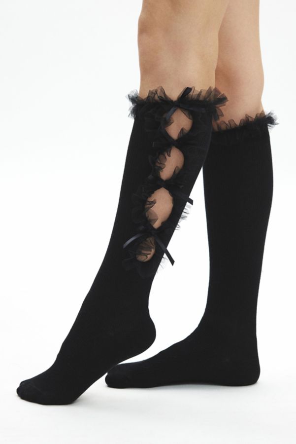 Slide View: 2: Tulle Ruffle Knee High Sock