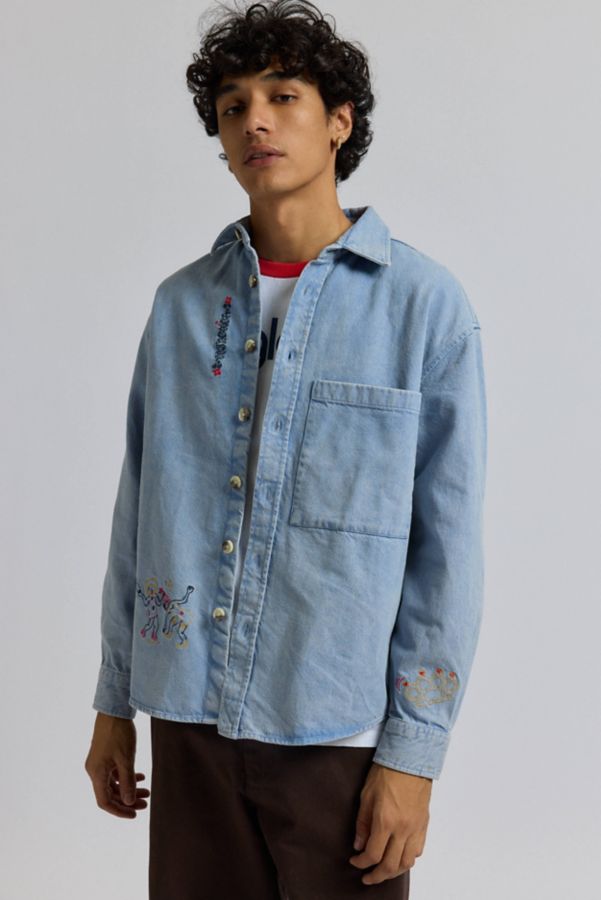 Slide View: 1: Pas de Mer Embroidered Button-Down Denim Shirt