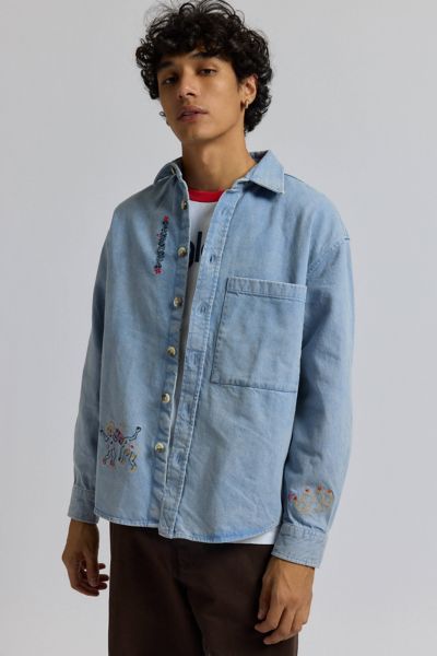 Pas de Mer Embroidered Button-Down Denim Shirt