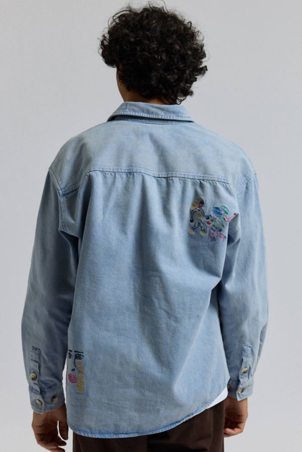 Slide View: 2: Pas de Mer Embroidered Button-Down Denim Shirt