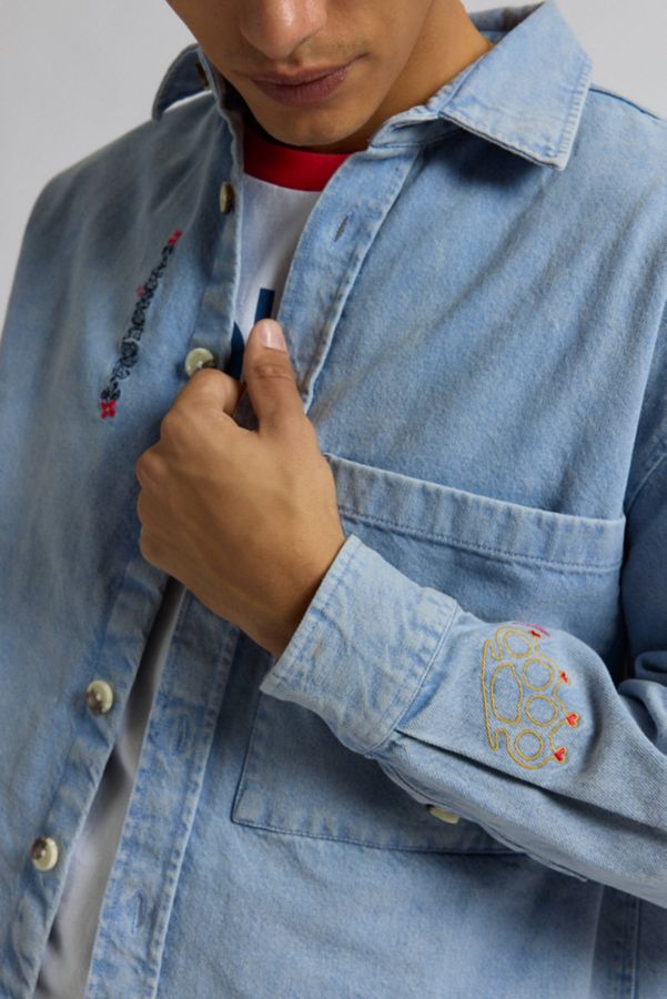 Slide View: 4: Pas de Mer Embroidered Button-Down Denim Shirt