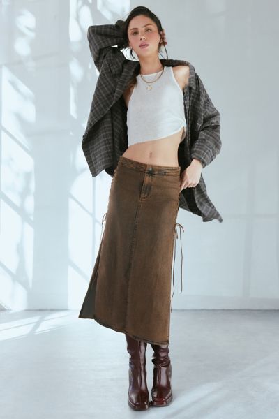 Silence + Noise Calie Lace Up Mid-Rise Denim Midi Skirt