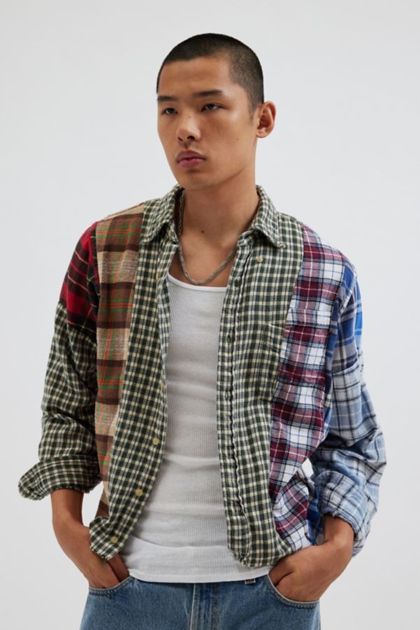 Slide View: 3: Urban Renewal Remade Spliced Flannel Long Sleeve Button-Down Shirt