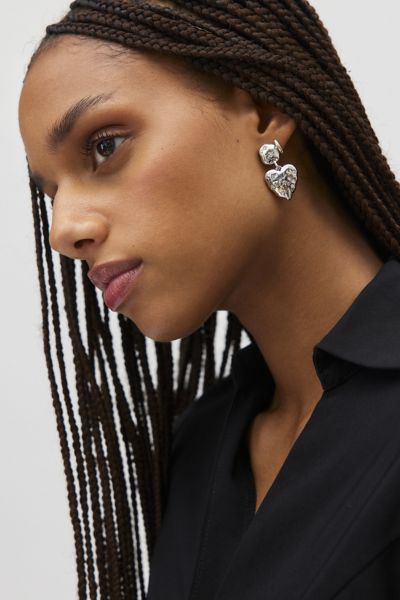 Boucles d'Oreilles Cœur Martelé Orné de Strass