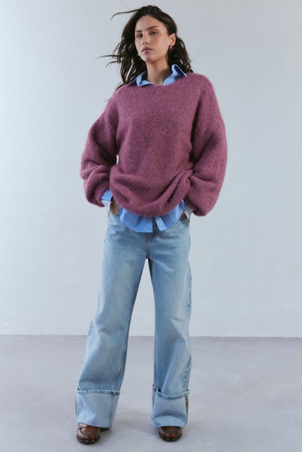 Slide View: 3: BDG Angela Fuzzy Knit Oversized Crew Neck Sweater