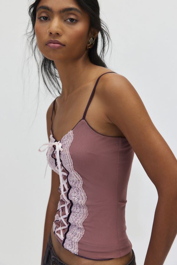 Slide View: 2: Kimchi Blue Aubrey Mesh Corset Lace Up Cami