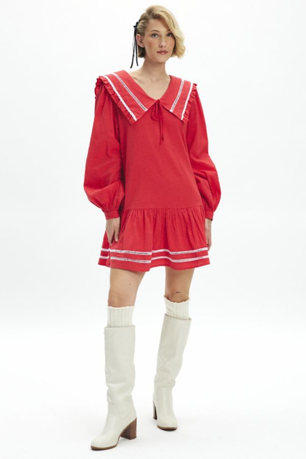 Slide View: 1: Neon Rose Wren Textured Collar Detail Mini Smock Dress