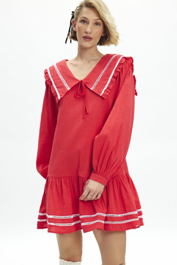 Slide View: 3: Neon Rose Wren Textured Collar Detail Mini Smock Dress