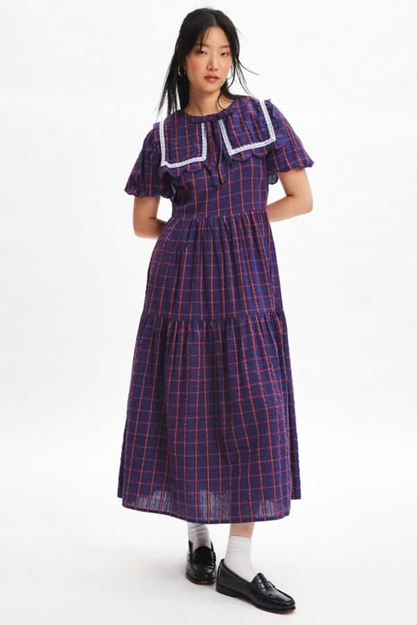 Slide View: 1: Neon Rose Meredith Collared Plaid Midi Dress