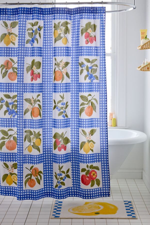 Slide View: 1: Gingham Fruit Patterned Shower Curtain