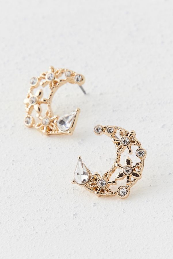 Slide View: 1: Boucle d'Oreille Croissant de Lune en Strass