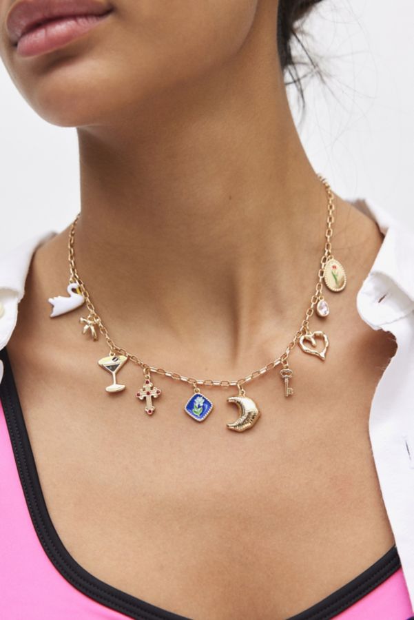 Slide View: 1: Danika Enameled Charm Necklace