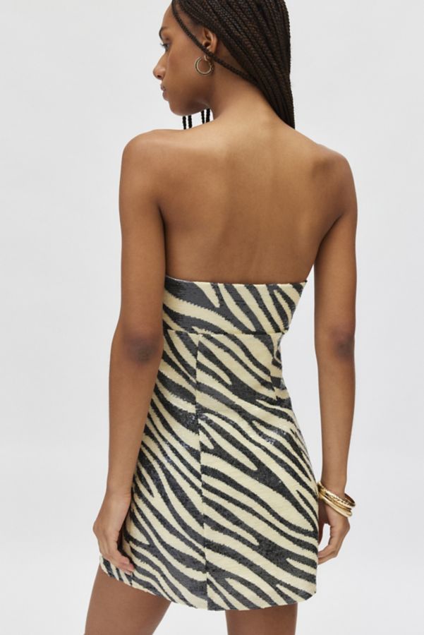 Slide View: 5: Silence + Noise Jessie Sequin Zebra Print Strapless Mini Dress