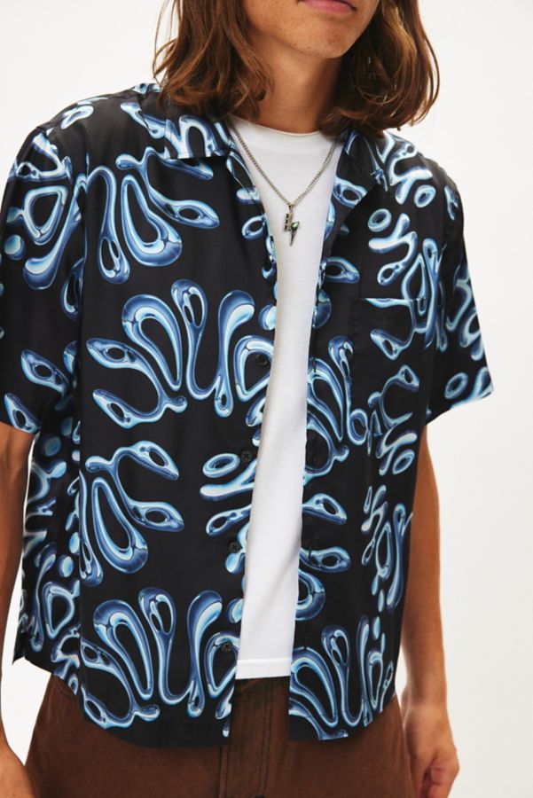 Slide View: 1: UO Y2K Chrome Pattern Satin Shirt