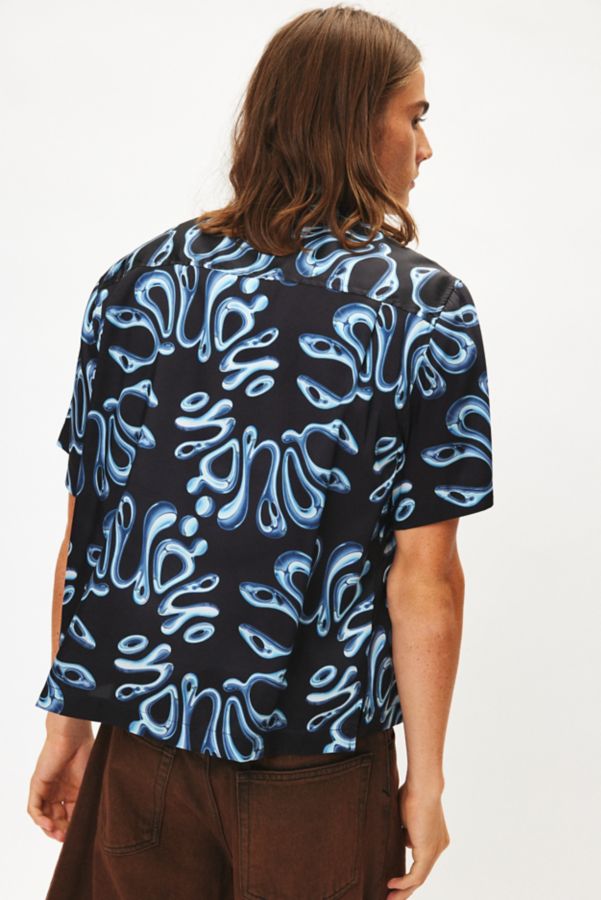 Slide View: 2: UO Y2K Chrome Pattern Satin Shirt