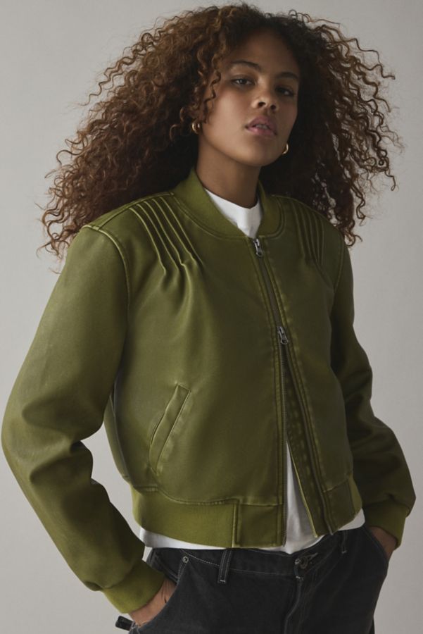 Slide View: 1: Silence + Noise Shayla Seamed Faux Leather Bomber Jacket