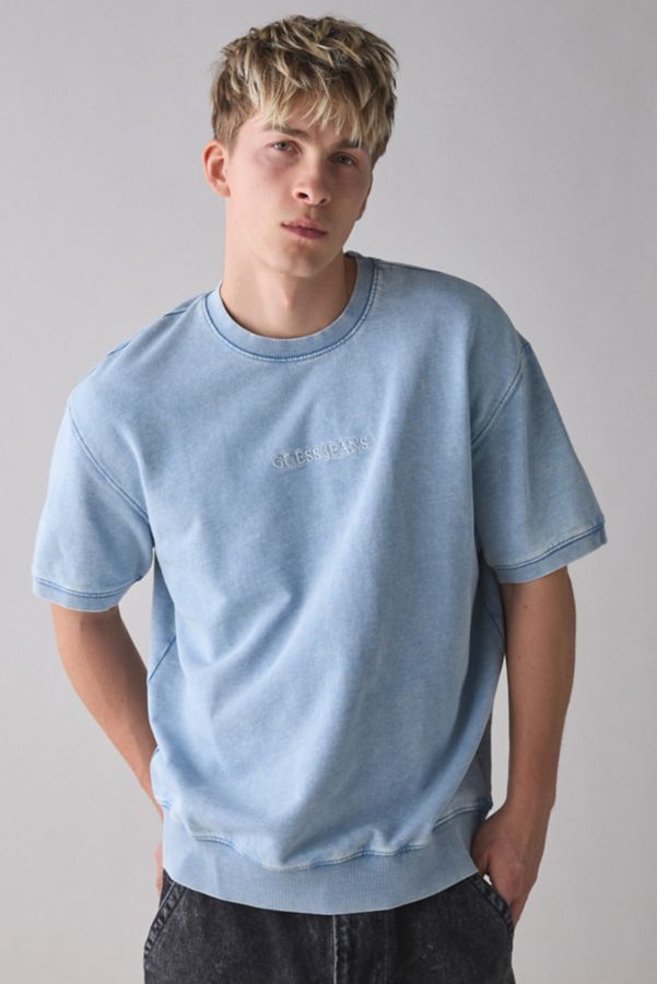 Slide View: 1: GUESS JEANS Logo Embroidered Short Sleeve Sweatshirt