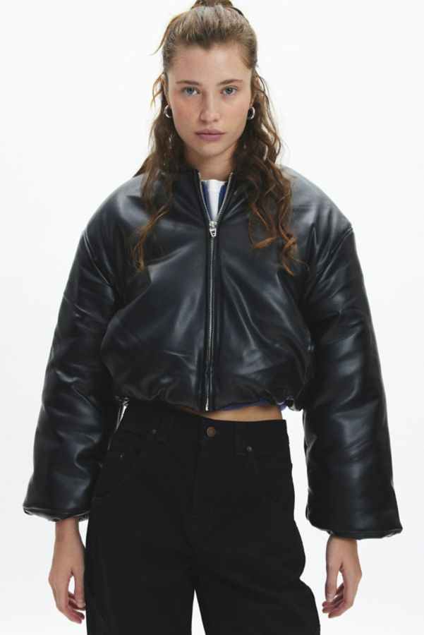 Slide View: 2: BLANKNYC Bold Blend Faux Leather Cropped Bomber Jacket