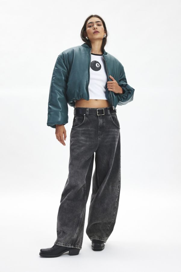 Slide View: 1: BLANKNYC Lime Light Faux Leather Cropped Bomber Jacket