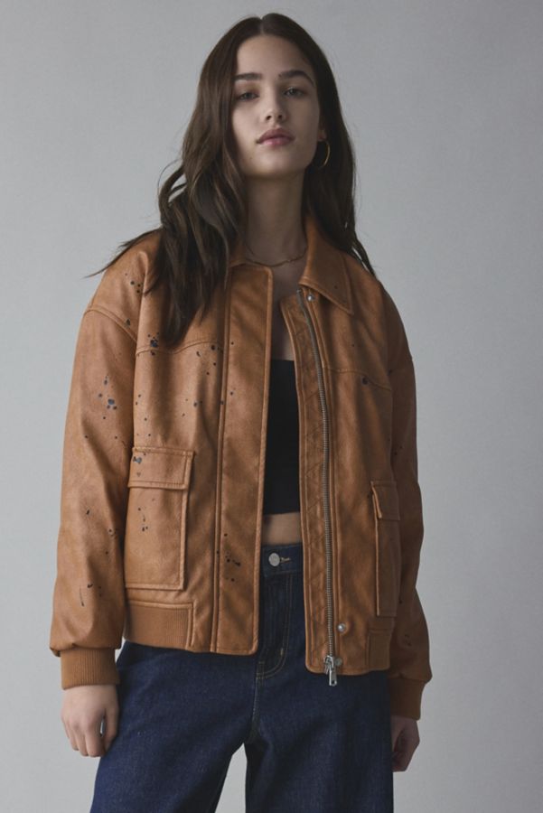 Slide View: 1: Silence + Noise Painterly Faux Leather Jacket