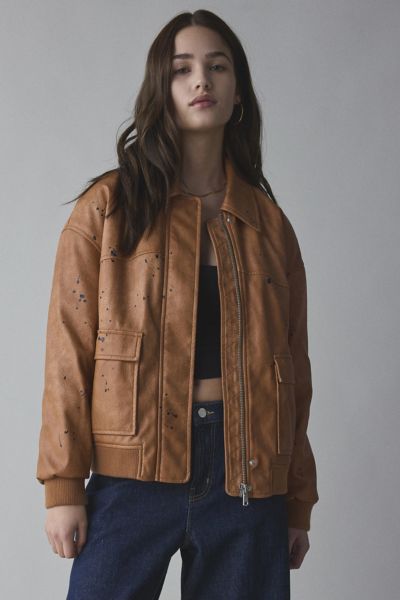 Silence + Noise Painterly Faux Leather Jacket