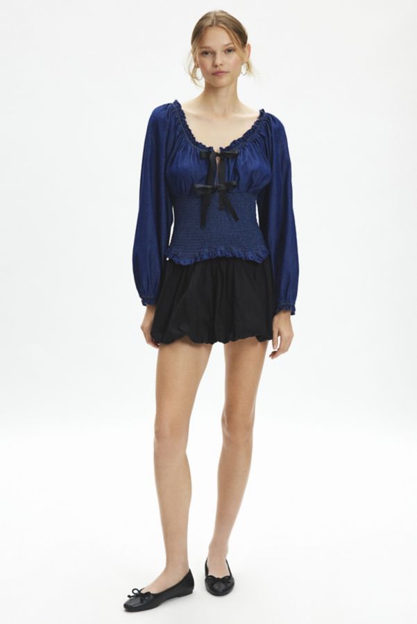 Slide View: 3: Kimchi Blue Marley Bow Front Long Sleeve Denim Blouse