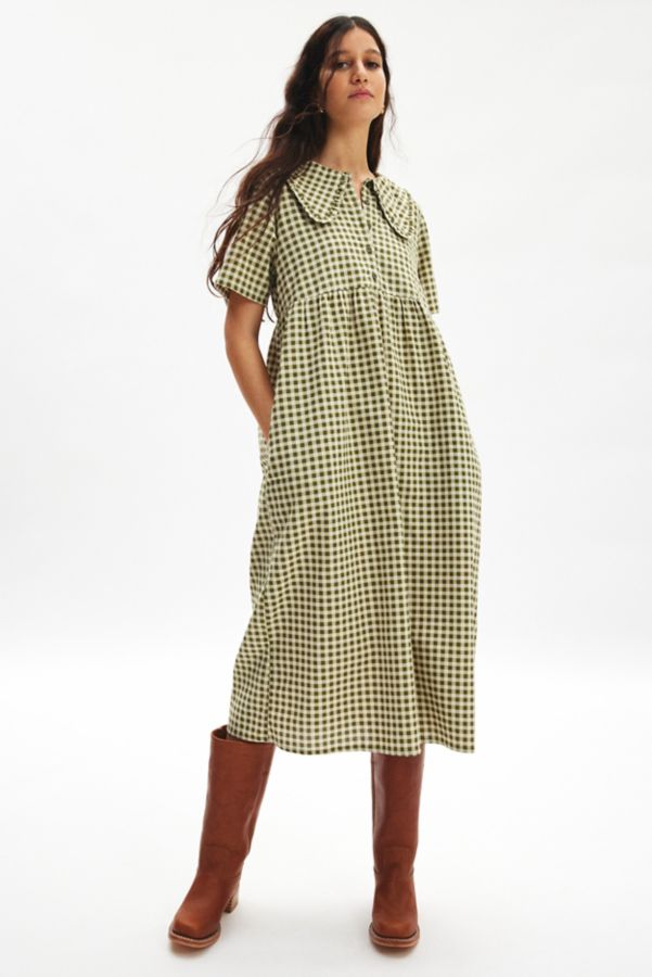 Slide View: 1: Motel Kior Ruffle Collar Gingham Babydoll Midi Dress