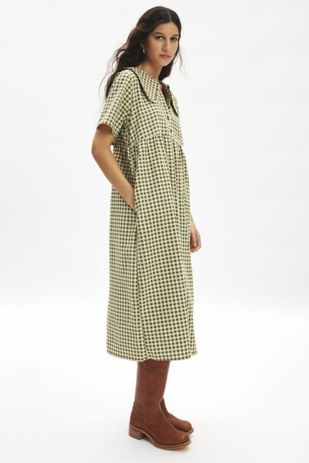 Slide View: 3: Motel Kior Ruffle Collar Gingham Babydoll Midi Dress