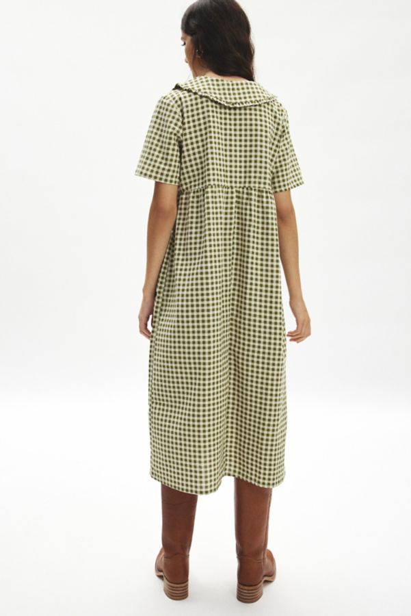 Slide View: 4: Motel Kior Ruffle Collar Gingham Babydoll Midi Dress