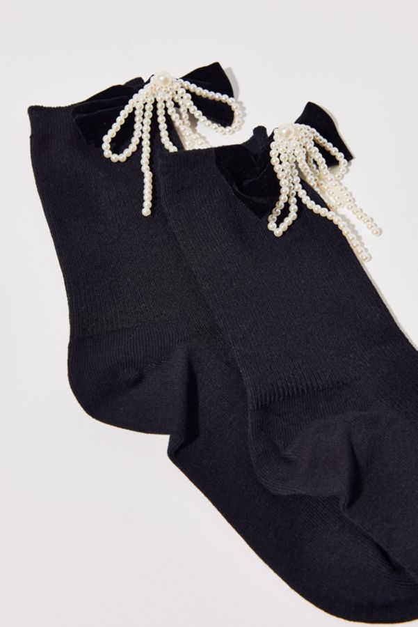 Slide View: 4: Velvet & Pearl Bow Sock