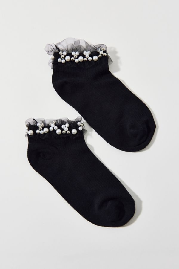 Slide View: 2: Pearl & Ruffle Ankle Sock