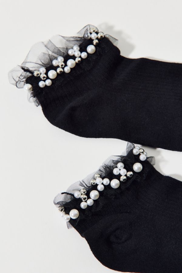 Slide View: 3: Pearl & Ruffle Ankle Sock