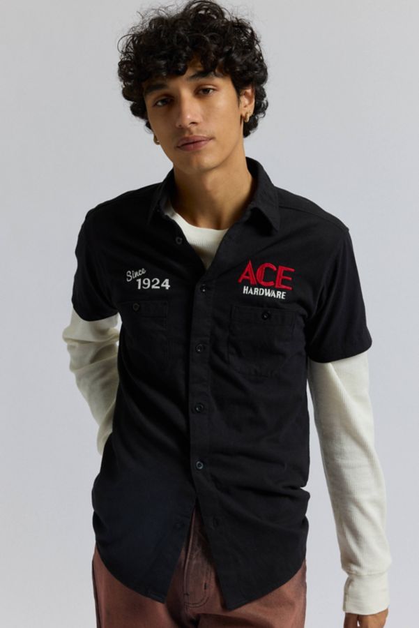 Slide View: 1: American Needle Ace Hardware Embroidered Short Sleeve Button-Down Shirt