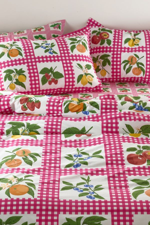 Slide View: 3: Gingham Fruit Breezy Cotton Percale Duvet Cover