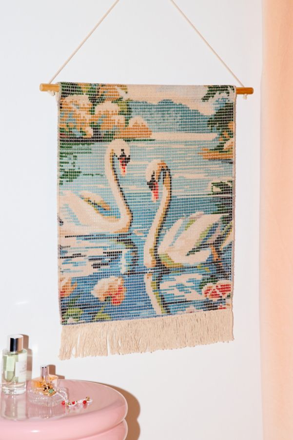 Slide View: 1: Swans Woven Wall Hanging