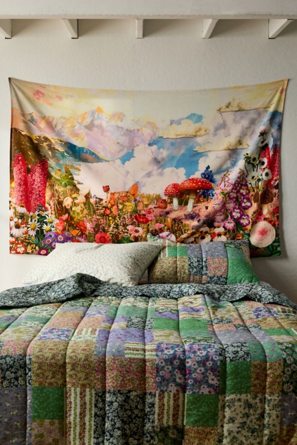 Slide View: 1: Collage Blooms Floral Mushroom Printed Tapestry