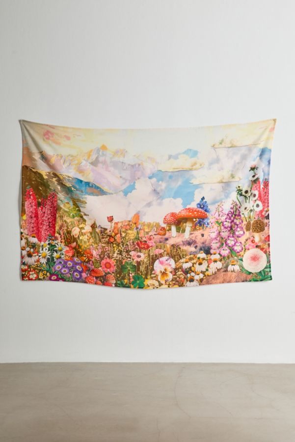 Slide View: 2: Collage Blooms Floral Mushroom Printed Tapestry